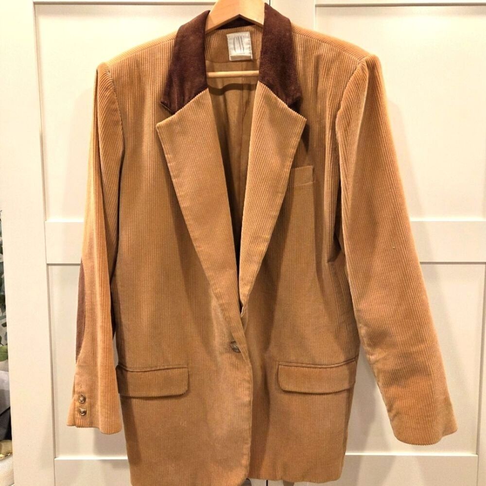 Vintage Clifford & Wills Tan Corduroy Blazer Suede Trim Heritage Equestrian